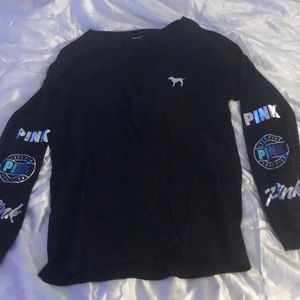 PINK black long sleeve mesh v neck